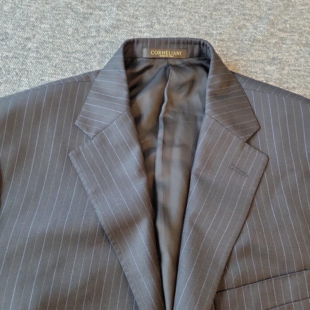 Corneliani Suit Men's 42R Wool 3 Piece Pinstripes Black Pants 35x31 Vest (52 EU) - Picture 3 of 15